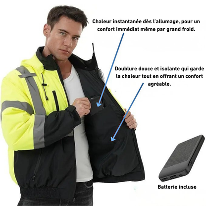 Veste de sécurité réfléchissante haute visibilité pour hommes Vêtements de travail à batterie avec logo personnalisé Veste chauffante réactive imperméable avec revêtement