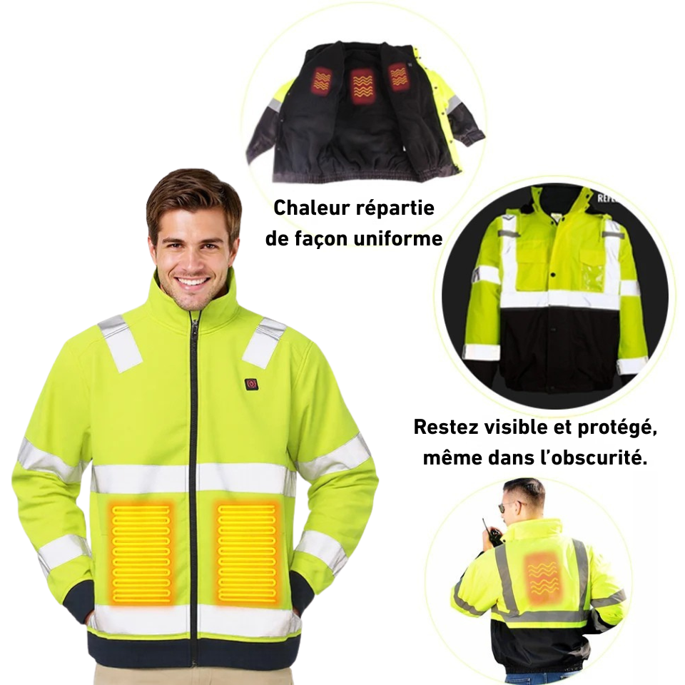 Veste de sécurité réfléchissante haute visibilité pour hommes Vêtements de travail à batterie avec logo personnalisé Veste chauffante réactive imperméable avec revêtement