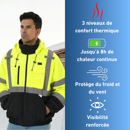 Veste de sécurité réfléchissante haute visibilité pour hommes Vêtements de travail à batterie avec logo personnalisé Veste chauffante réactive imperméable avec revêtement