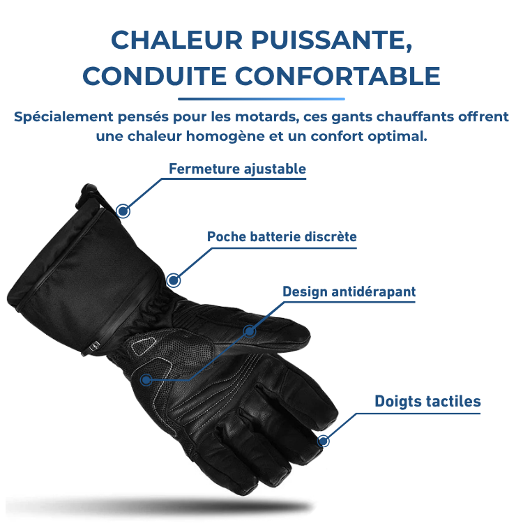 Roadmaster｜Gants Chauffants Moto en Cuir Étanches