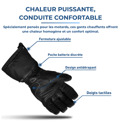 Roadmaster｜Gants Chauffants Moto en Cuir Étanches