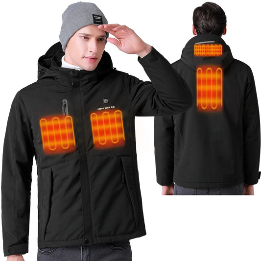 Veste d'hiver pour homme avec col montant USB en coton chauffé électriquement et rembourré charge intelligente manteau d'hiver chaud