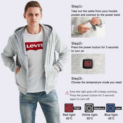 USB alimenté par batterie chauffée 5V /2A grande taille femmes hommes veste contrôle intelligent de la température extérieur Style classique à capuche