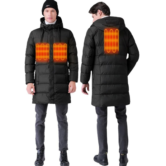 Veste chauffante USB de la meilleure qualité pour hommes, vêtements d'hiver longs avec col montant et contrôle de la température