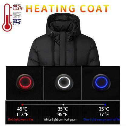 Veste chauffante USB de la meilleure qualité pour hommes, vêtements d'hiver longs avec col montant et contrôle de la température
