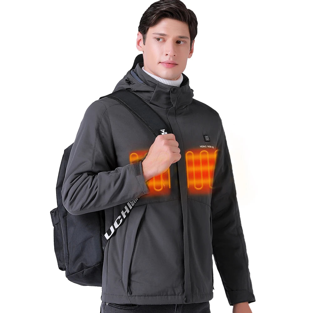 Veste d'hiver pour homme avec col montant USB en coton chauffé électriquement et rembourré charge intelligente manteau d'hiver chaud