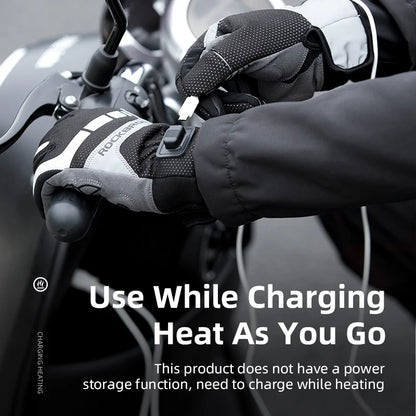 ROCKBROS Heated Winter Glove Cycling Gloves USB Electric Rechargeable Ski Gloves Touchscreen Motorcycle Riding Hiking Snow Glove