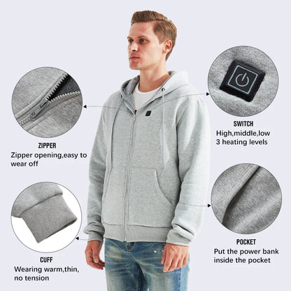USB alimenté par batterie chauffée 5V /2A grande taille femmes hommes veste contrôle intelligent de la température extérieur Style classique à capuche