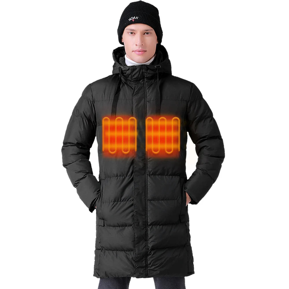 Veste chauffante USB de la meilleure qualité pour hommes, vêtements d'hiver longs avec col montant et contrôle de la température