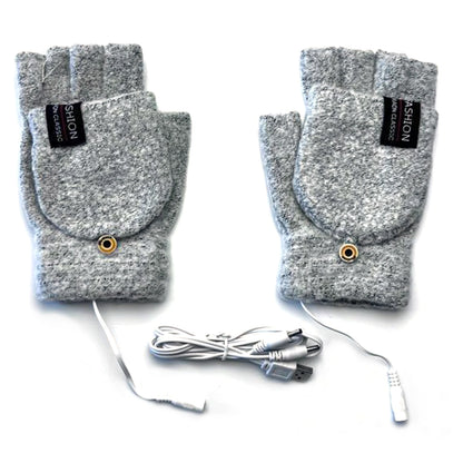 Unisex USB Electric Heating Winter Outdoor Heated Gloves Pure Color Full&Half Finger Warmer Mitten Hand Warmer Thermal