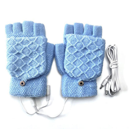 Unisex USB Electric Heating Winter Outdoor Heated Gloves Pure Color Full&Half Finger Warmer Mitten Hand Warmer Thermal