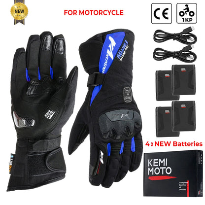 KEMIMOTO Electric Heated Gloves Winter Skiing Gloves Touch Screen Motorcycle Gloves Waterproof Rechargeable Heating Thermal