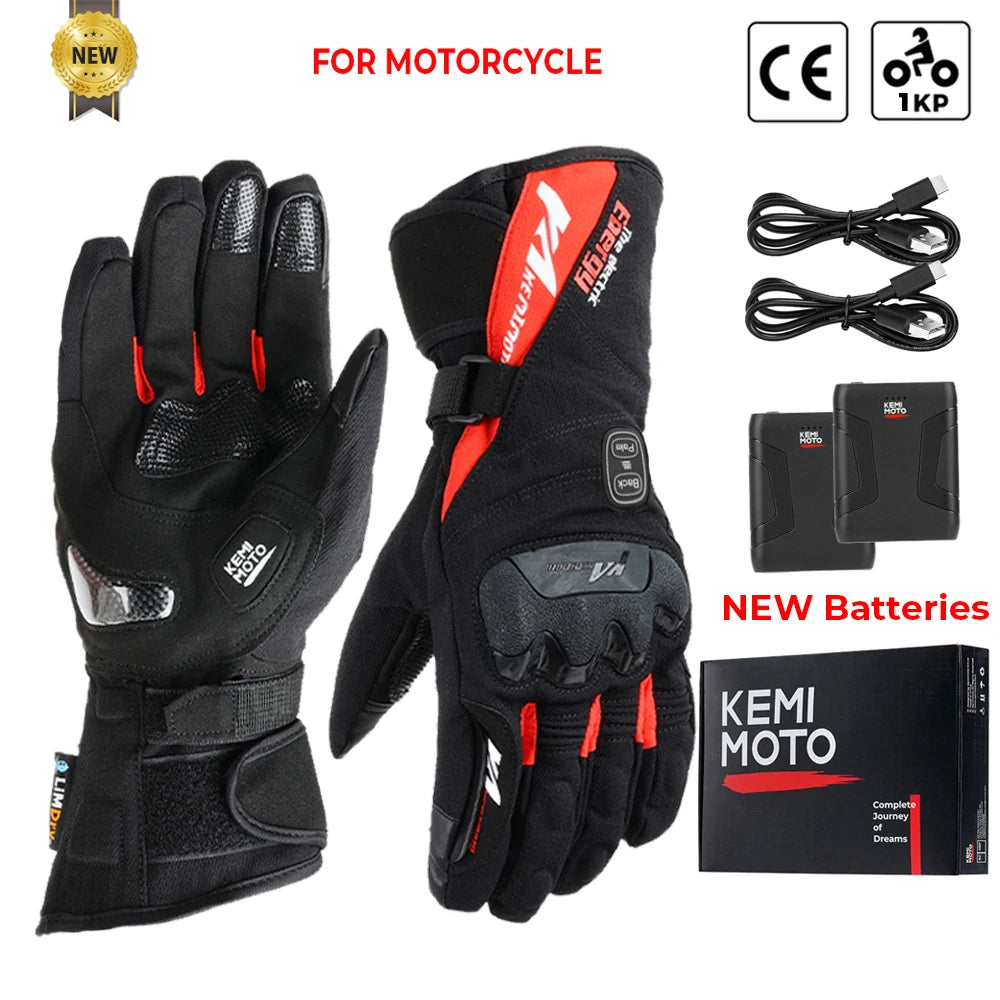 KEMIMOTO Electric Heated Gloves Winter Skiing Gloves Touch Screen Motorcycle Gloves Waterproof Rechargeable Heating Thermal