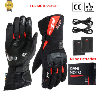 KEMIMOTO Electric Heated Gloves Winter Skiing Gloves Touch Screen Motorcycle Gloves Waterproof Rechargeable Heating Thermal