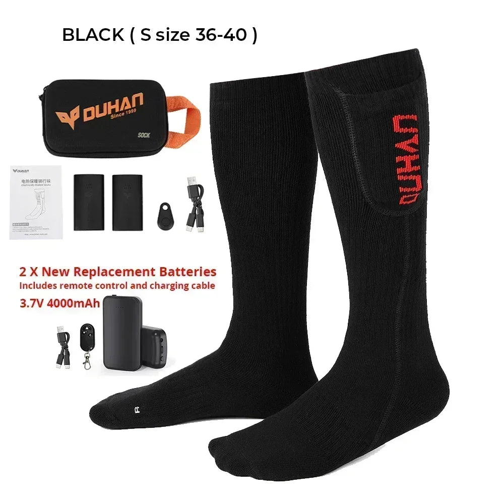 Heated Socks Remote Control Motorcycle Electric Heating Socks Rechargeable Battery Winter Thermal Thick Stockings Men Women