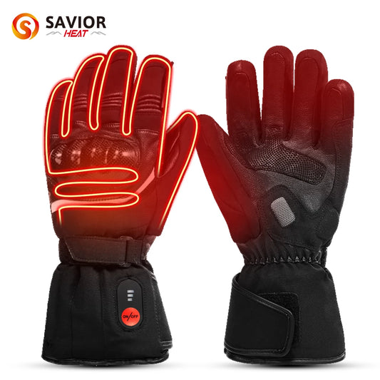 Savior Heat 100% Waterproof Motorcycle Gloves Heated Guantes Bike Riding Heating Gloves With Bettery Warmer Hand Joints Leather