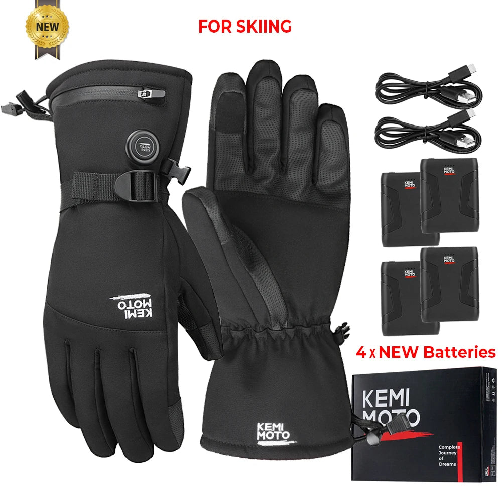 KEMIMOTO Heated Gloves Motorcycle Winter Moto Heated Gloves Warm Waterproof Rechargeable Heating Thermal Gloves For Snowmobile