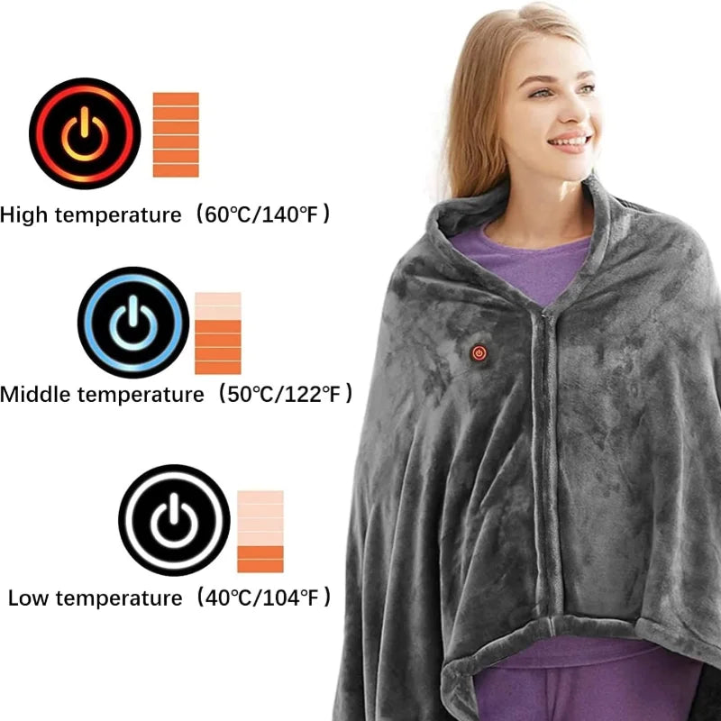 Office Wearable USB Electric Heated Blanket Washable Body Warmer Blanket Home 5v 3 Heated Level Throw Blanket 9 Heated Areas