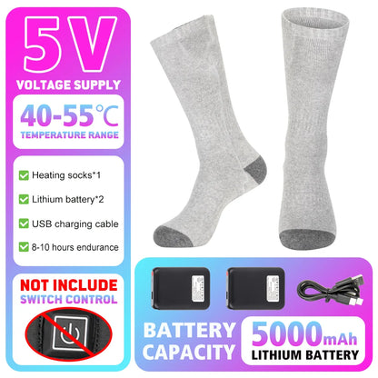 Winter Heated Socks Rechargeable Heating Socks for USB 5000mah Heated Socks Warmth Outdoor Heated Boots Snowmobile Winter Ski