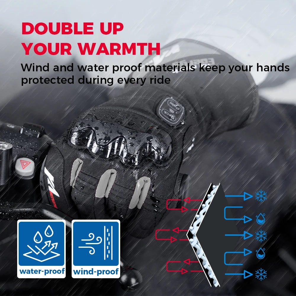 KEMIMOTO Heated Gloves Motorcycle Winter Moto Heated Gloves Warm Waterproof Rechargeable Heating Thermal Gloves For Snowmobile