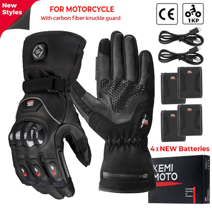 KEMIMOTO Heated Gloves Motorcycle Winter Moto Heated Gloves Warm Waterproof Rechargeable Heating Thermal Gloves For Snowmobile