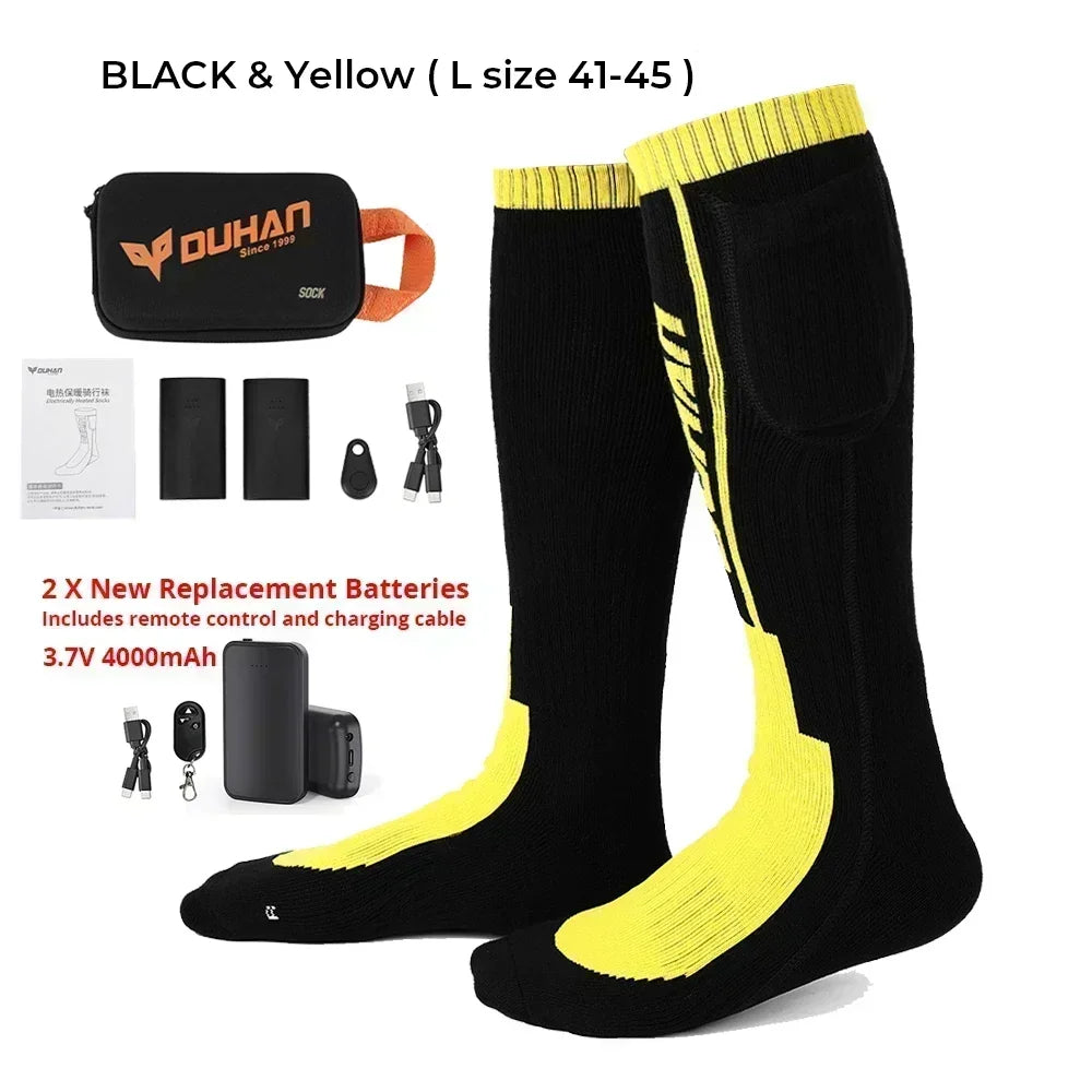 Heated Socks Remote Control Motorcycle Electric Heating Socks Rechargeable Battery Winter Thermal Thick Stockings Men Women