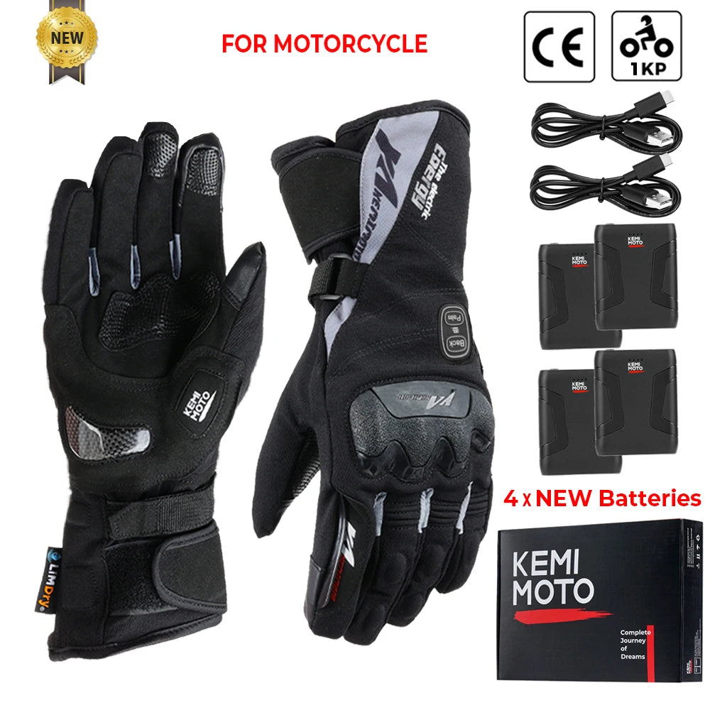 KEMIMOTO Electric Heated Gloves Winter Skiing Gloves Touch Screen Motorcycle Gloves Waterproof Rechargeable Heating Thermal