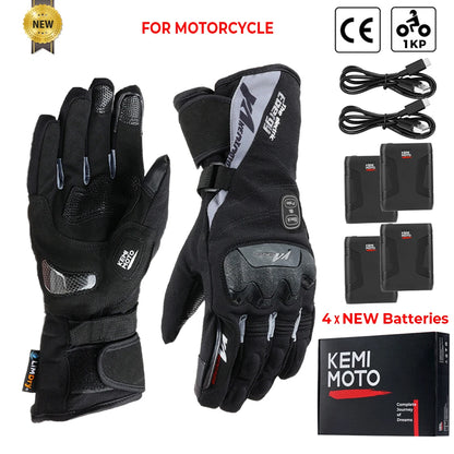 KEMIMOTO Electric Heated Gloves Winter Skiing Gloves Touch Screen Motorcycle Gloves Waterproof Rechargeable Heating Thermal
