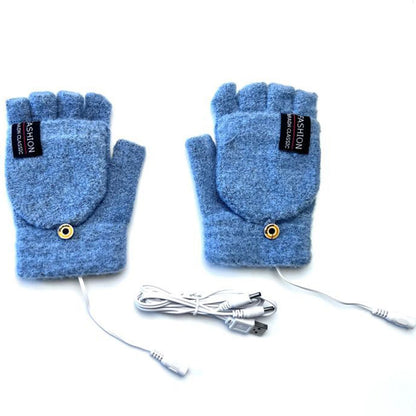 Unisex USB Electric Heating Winter Outdoor Heated Gloves Pure Color Full&Half Finger Warmer Mitten Hand Warmer Thermal