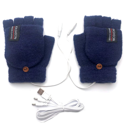 Unisex USB Electric Heating Winter Outdoor Heated Gloves Pure Color Full&Half Finger Warmer Mitten Hand Warmer Thermal