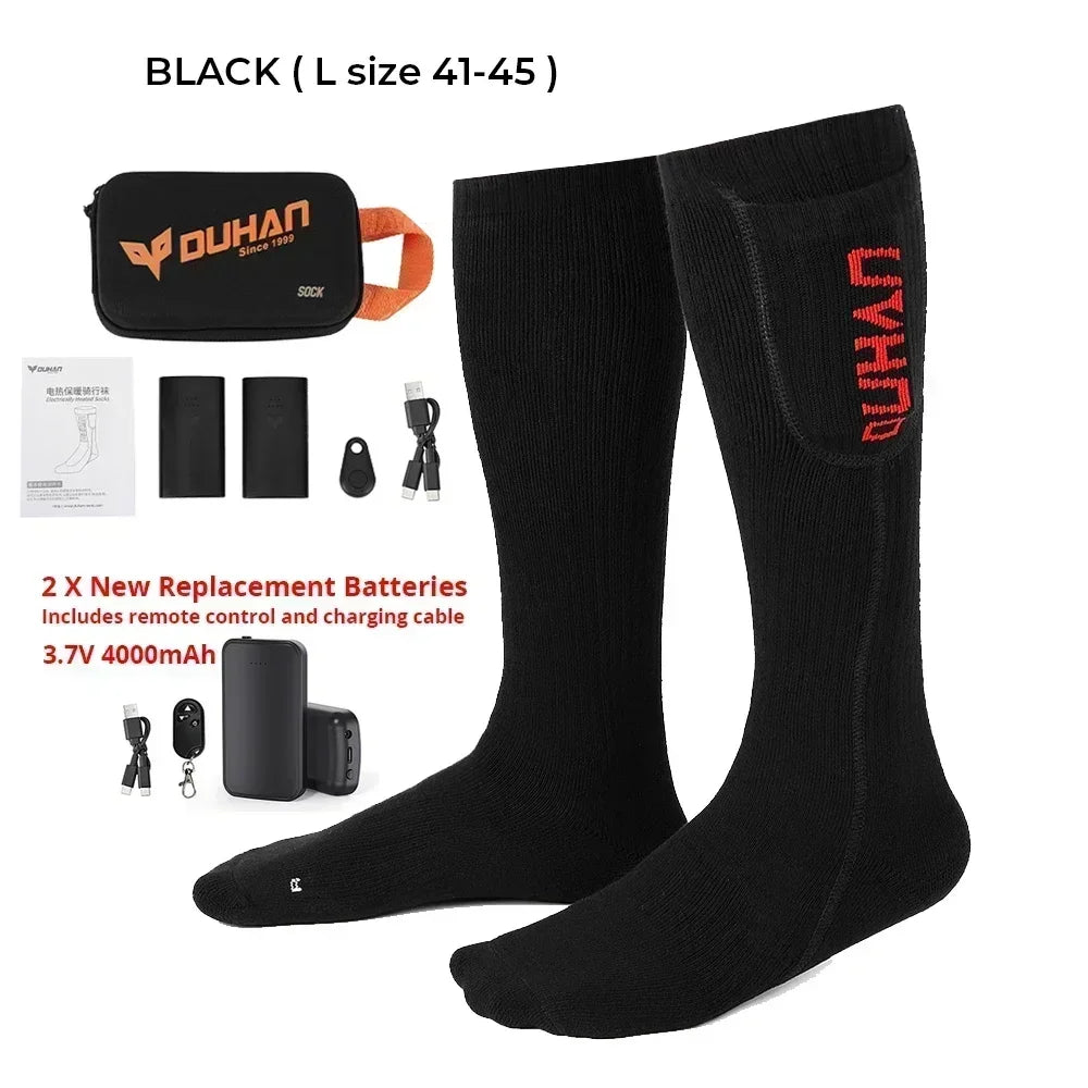Heated Socks Remote Control Motorcycle Electric Heating Socks Rechargeable Battery Winter Thermal Thick Stockings Men Women