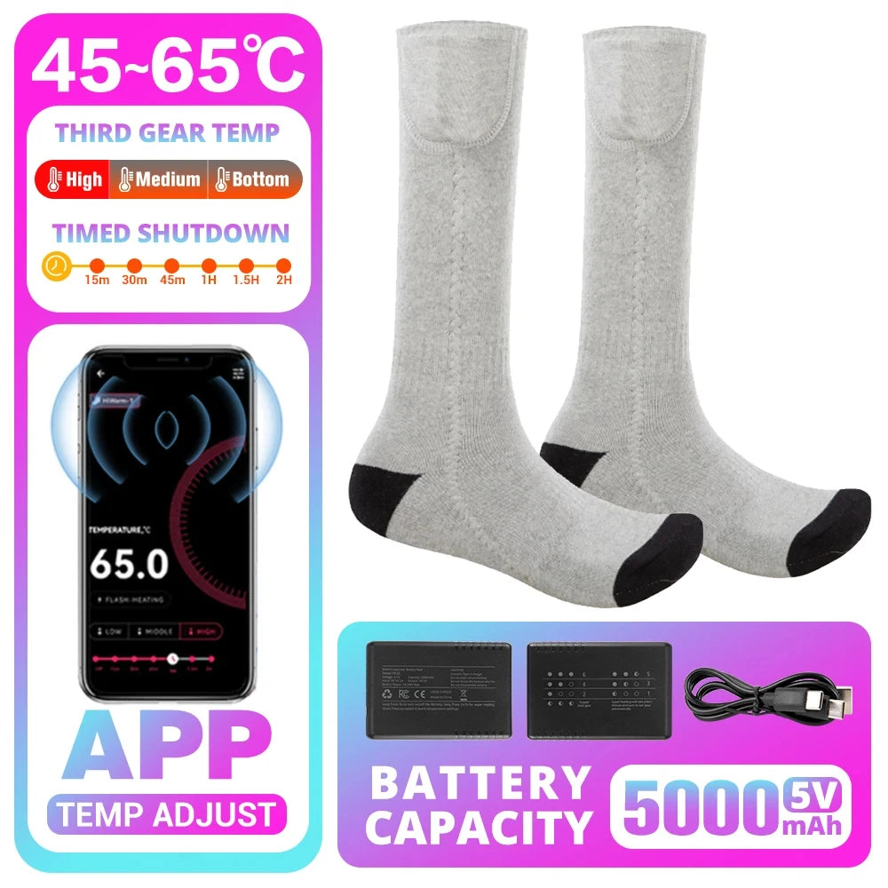 Winter Heated Socks Rechargeable Heating Socks for USB 5000mah Heated Socks Warmth Outdoor Heated Boots Snowmobile Winter Ski