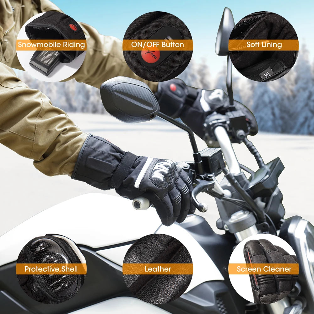Savior Heat 100% Waterproof Motorcycle Gloves Heated Guantes Bike Riding Heating Gloves With Bettery Warmer Hand Joints Leather
