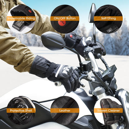 Savior Heat 100% Waterproof Motorcycle Gloves Heated Guantes Bike Riding Heating Gloves With Bettery Warmer Hand Joints Leather