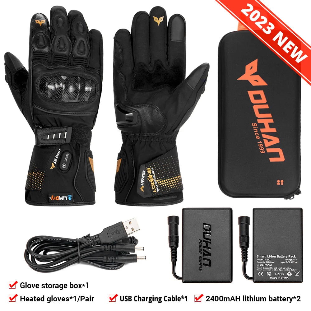 DUHAN Heated Gloves Battery Powered Winter Thermal Motorcycle Heating Gloves Riding Waterproof Guantes Para Moto Touch Screen