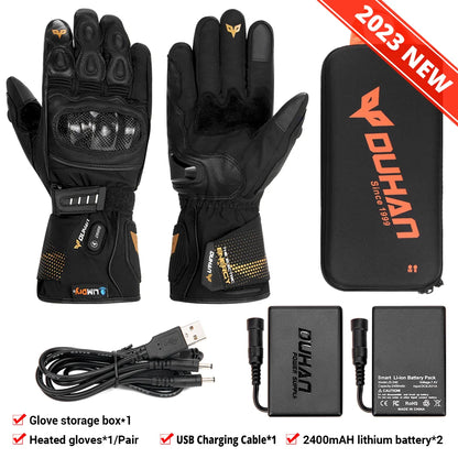 DUHAN Heated Gloves Battery Powered Winter Thermal Motorcycle Heating Gloves Riding Waterproof Guantes Para Moto Touch Screen
