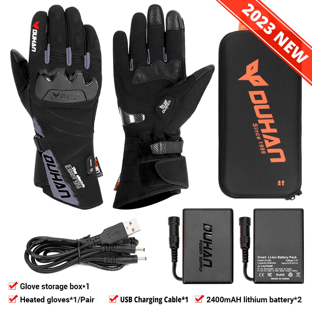 DUHAN Heated Gloves Battery Powered Winter Thermal Motorcycle Heating Gloves Riding Waterproof Guantes Para Moto Touch Screen