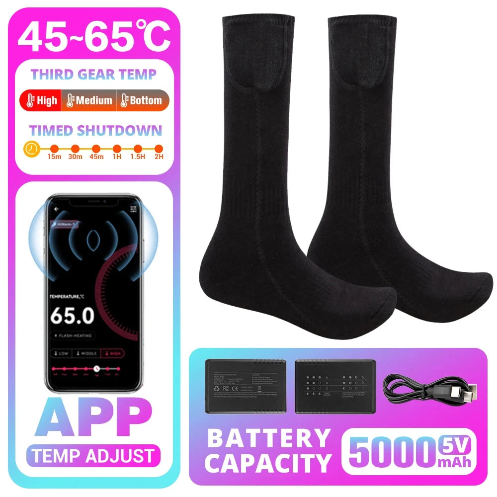 Winter Heated Socks Rechargeable Heating Socks for USB 5000mah Heated Socks Warmth Outdoor Heated Boots Snowmobile Winter Ski