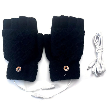 Unisex USB Electric Heating Winter Outdoor Heated Gloves Pure Color Full&Half Finger Warmer Mitten Hand Warmer Thermal