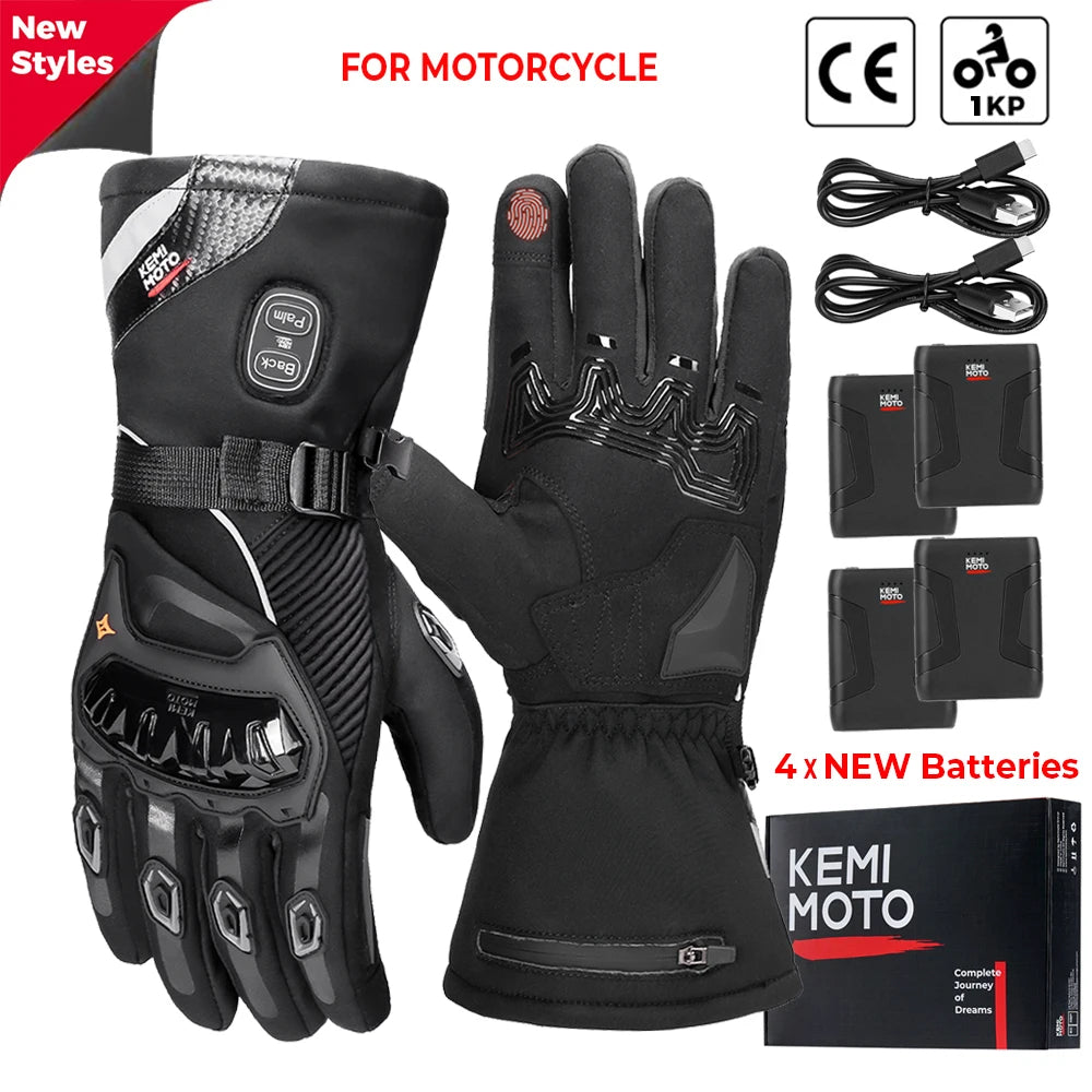 KEMIMOTO Heated Gloves Motorcycle Winter Moto Heated Gloves Warm Waterproof Rechargeable Heating Thermal Gloves For Snowmobile