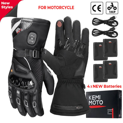 KEMIMOTO Heated Gloves Motorcycle Winter Moto Heated Gloves Warm Waterproof Rechargeable Heating Thermal Gloves For Snowmobile