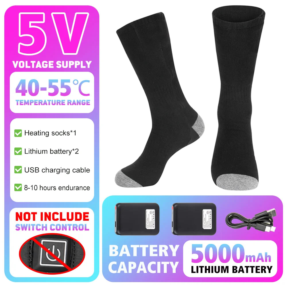Winter Heated Socks Rechargeable Heating Socks for USB 5000mah Heated Socks Warmth Outdoor Heated Boots Snowmobile Winter Ski