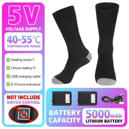 Winter Heated Socks Rechargeable Heating Socks for USB 5000mah Heated Socks Warmth Outdoor Heated Boots Snowmobile Winter Ski