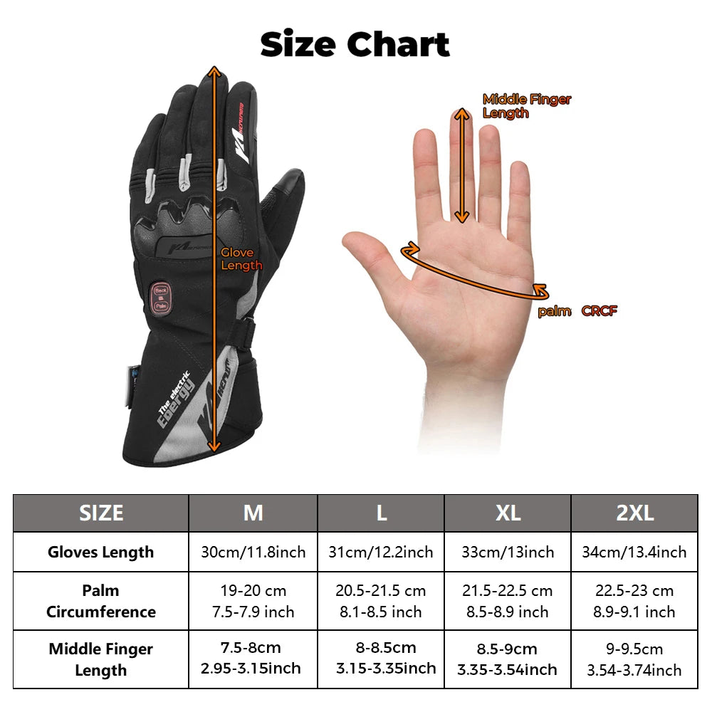 KEMIMOTO Electric Heated Gloves Winter Skiing Gloves Touch Screen Motorcycle Gloves Waterproof Rechargeable Heating Thermal