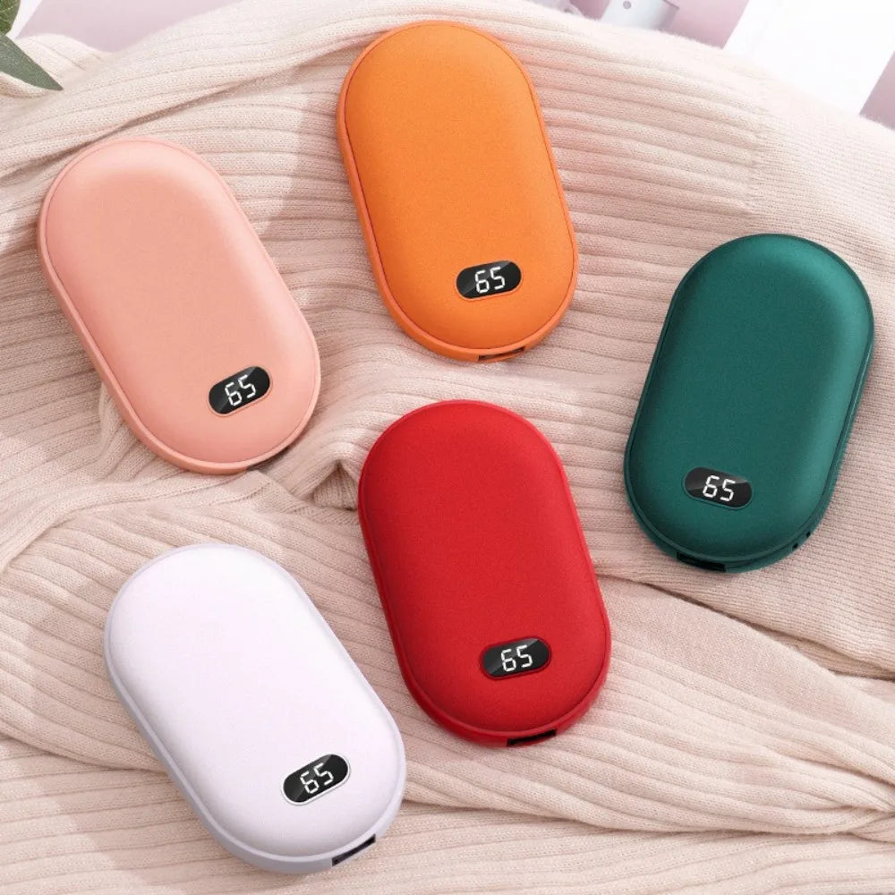 2 In 1 Pebble 10000mAh Hand Warmer Quick Heating USB Rechargeable Mini Pocket Warmer Digital Electric Mobile Power Bank Winter