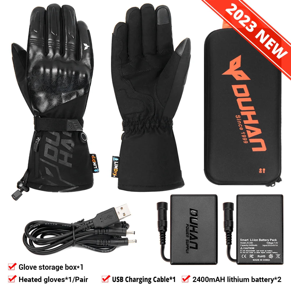DUHAN Heated Gloves Battery Powered Winter Thermal Motorcycle Heating Gloves Riding Waterproof Guantes Para Moto Touch Screen