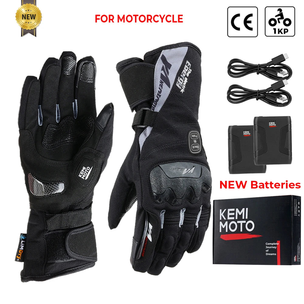 KEMIMOTO Electric Heated Gloves Winter Skiing Gloves Touch Screen Motorcycle Gloves Waterproof Rechargeable Heating Thermal