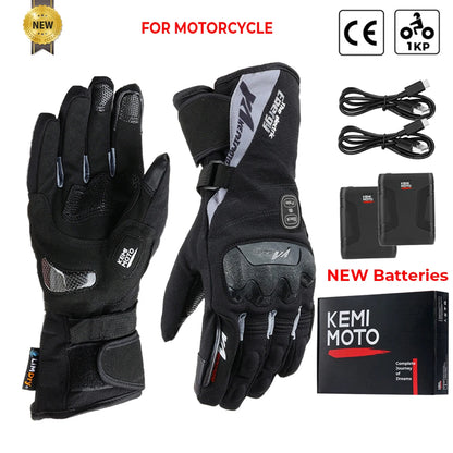 KEMIMOTO Electric Heated Gloves Winter Skiing Gloves Touch Screen Motorcycle Gloves Waterproof Rechargeable Heating Thermal