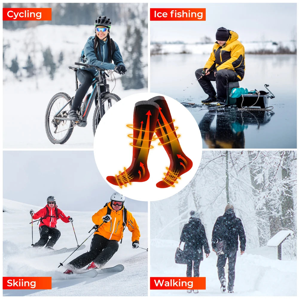 Heated Socks Remote Control Motorcycle Electric Heating Socks Rechargeable Battery Winter Thermal Thick Stockings Men Women