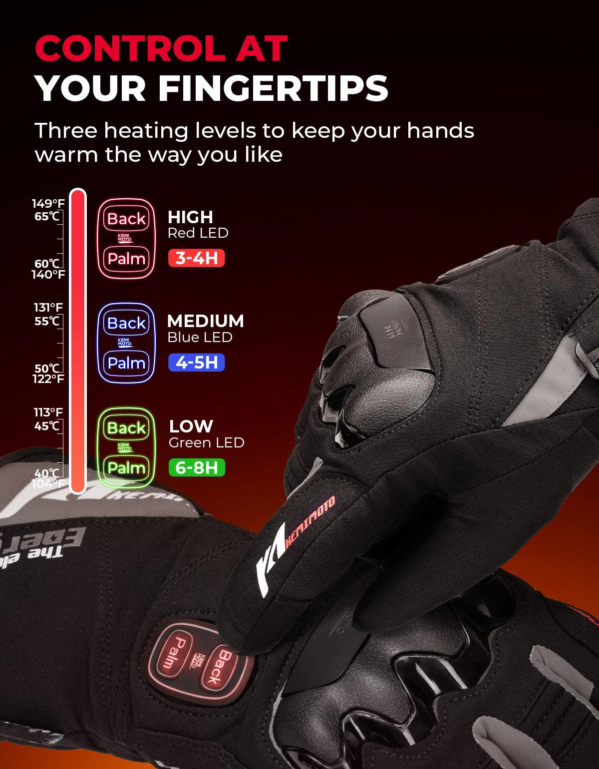 KEMIMOTO Heated Gloves Motorcycle Winter Moto Heated Gloves Warm Waterproof Rechargeable Heating Thermal Gloves For Snowmobile
